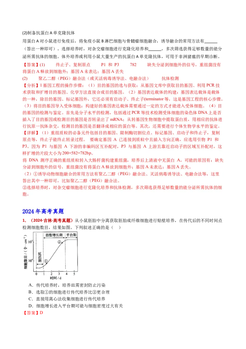五年（2021-2025）全国高考生物真题分类汇编专题21细胞工程与胚胎工程（全国通用）（解析版）_高考真题分类汇编_高考生物真题分类汇编（全国通用）五年（2021-2025）