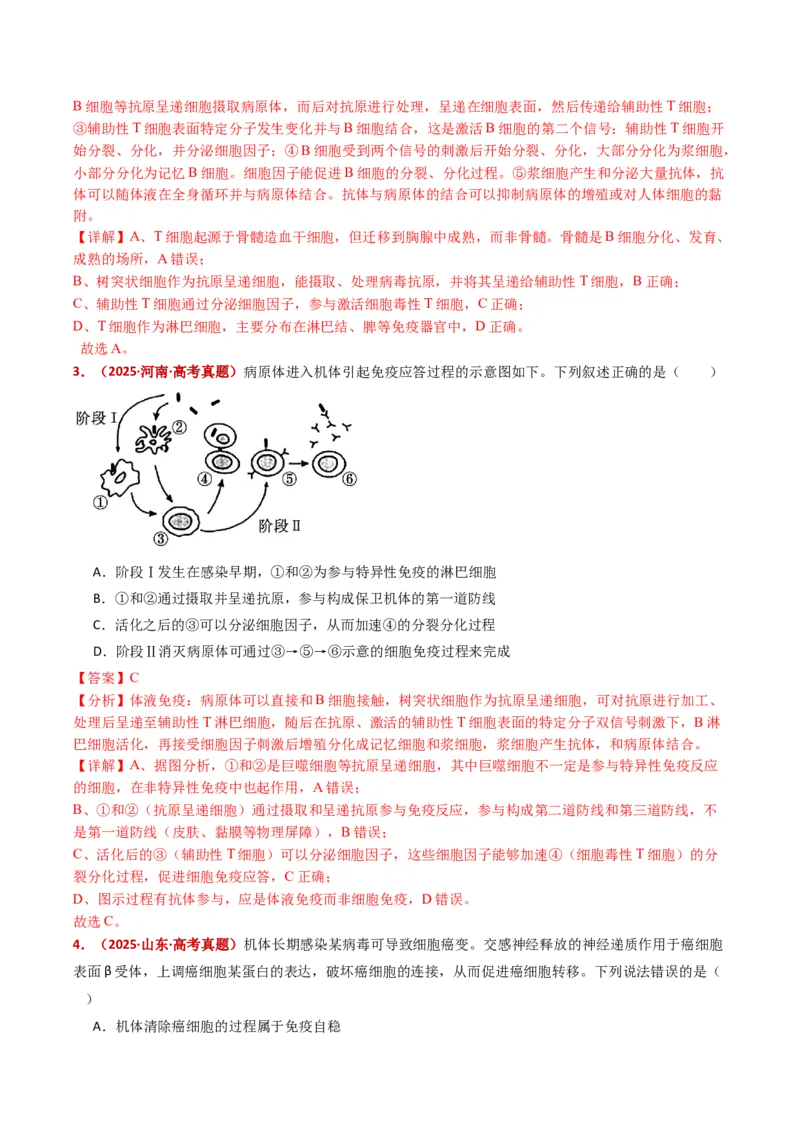 五年（2021-2025）全国高考生物真题分类汇编专题16免疫调节（全国通用）（解析版）_高考真题分类汇编_高考生物真题分类汇编（全国通用）五年（2021-2025）