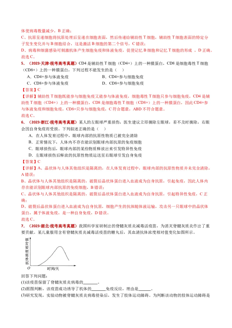 五年（2021-2025）全国高考生物真题分类汇编专题16免疫调节（全国通用）（解析版）_高考真题分类汇编_高考生物真题分类汇编（全国通用）五年（2021-2025）