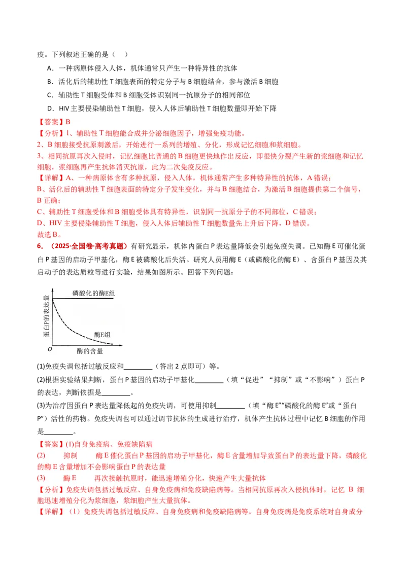 五年（2021-2025）全国高考生物真题分类汇编专题16免疫调节（全国通用）（解析版）_高考真题分类汇编_高考生物真题分类汇编（全国通用）五年（2021-2025）
