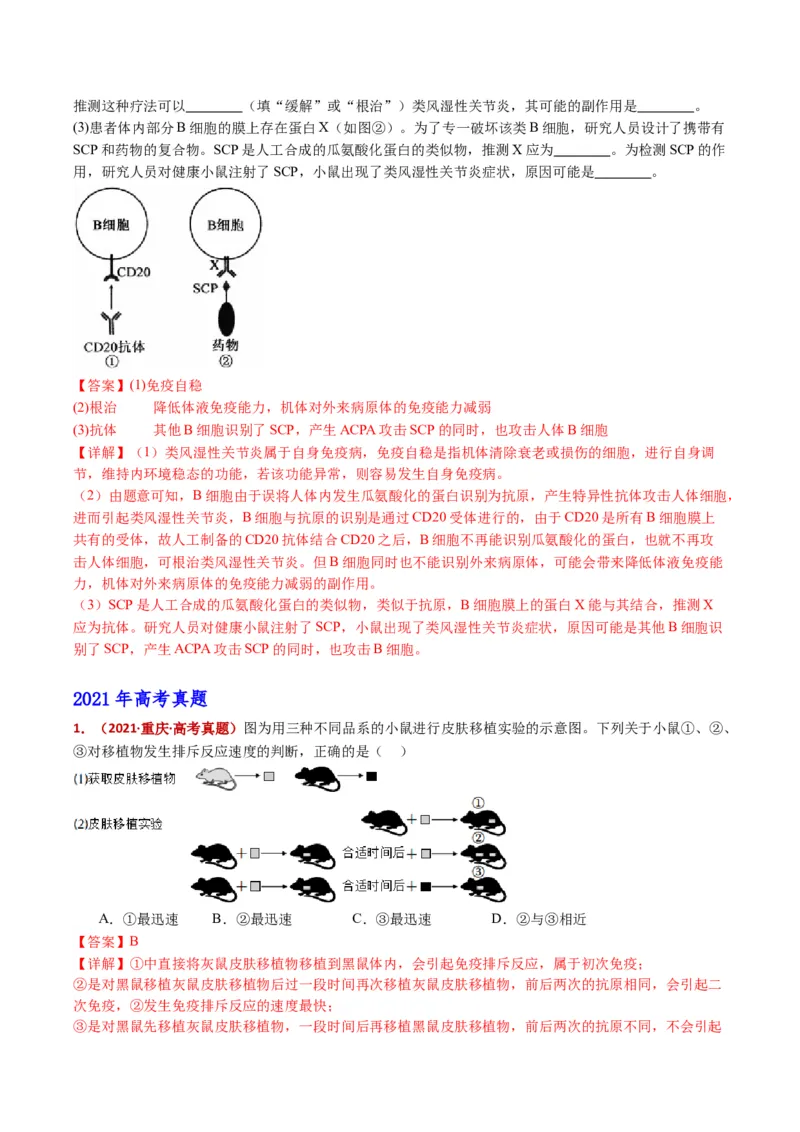 五年（2021-2025）全国高考生物真题分类汇编专题16免疫调节（全国通用）（解析版）_高考真题分类汇编_高考生物真题分类汇编（全国通用）五年（2021-2025）