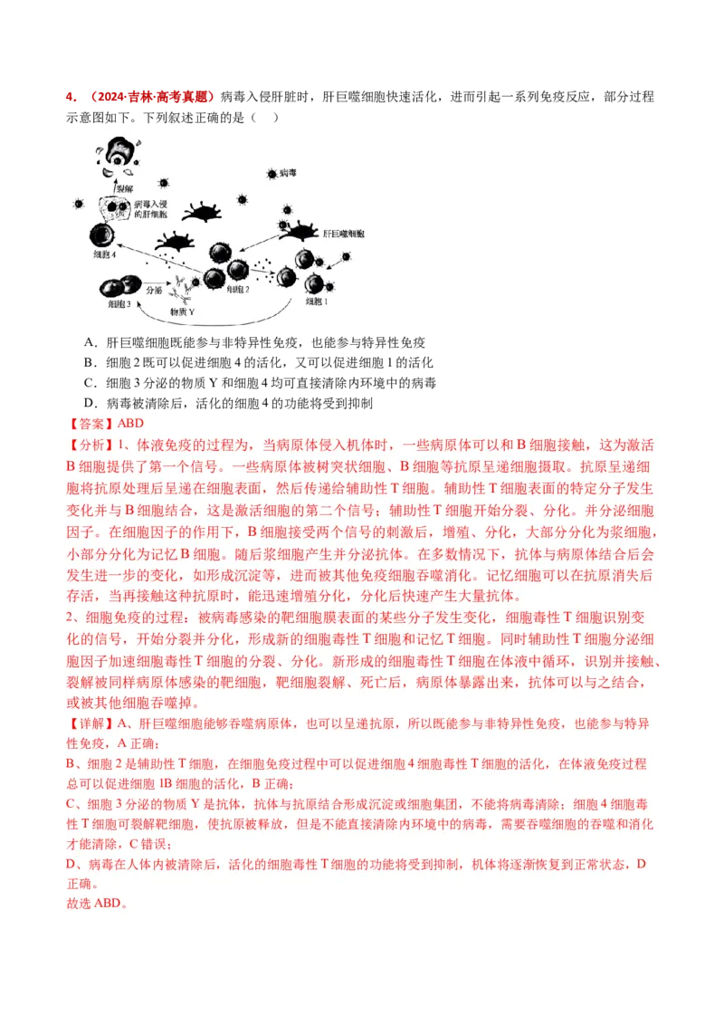 五年（2021-2025）全国高考生物真题分类汇编专题16免疫调节（全国通用）（解析版）_高考真题分类汇编_高考生物真题分类汇编（全国通用）五年（2021-2025）