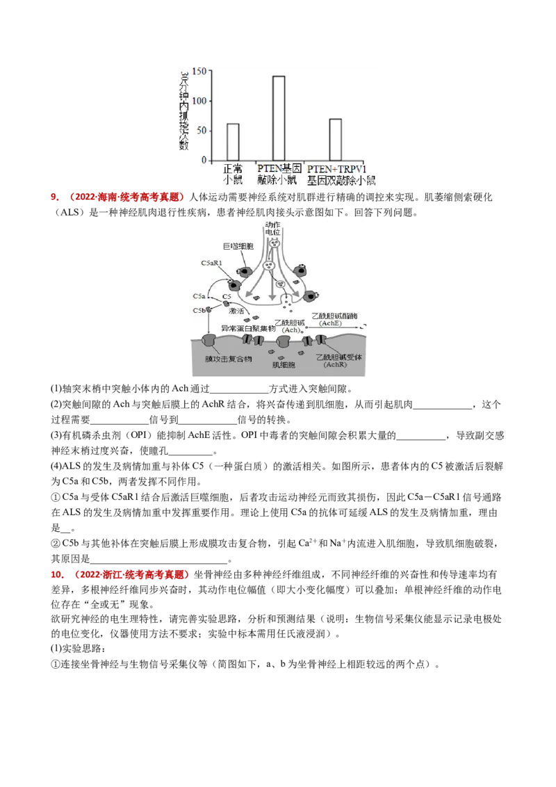 五年（2021-2025）全国高考生物真题分类汇编专题14神经调节（全国通用）（原卷版）_高考真题分类汇编_高考生物真题分类汇编（全国通用）五年（2021-2025）