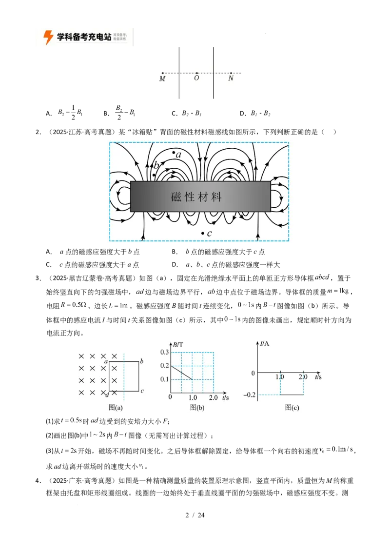 专题10磁场（全国通用）（原卷版）_高考真题分类汇编_高考物理真题分类汇编（全国通用）五年（2021-2025）_专题10磁场（全国通用）-好题汇编五年（2021-2025）高考物理真题分类汇编