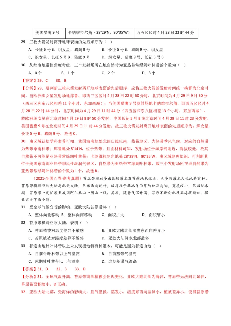 五年（2021-2025）高考地理真题分类汇编专题06自然环境的整体性与差异性（全国通用）（解析版）_高考真题分类汇编_高考地理真题分类汇编（全国通用）五年（2021-2025）_word