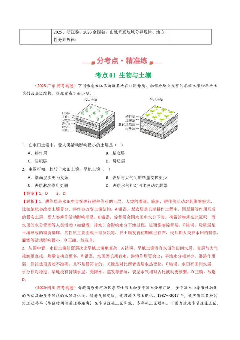 五年（2021-2025）高考地理真题分类汇编专题06自然环境的整体性与差异性（全国通用）（解析版）_高考真题分类汇编_高考地理真题分类汇编（全国通用）五年（2021-2025）_word