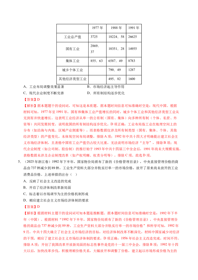 五年（2021-2025）高考历史真题分类汇编专题10改革开放与社会主义现代化建设新时期（全国通用）（解析版）_高考真题分类汇编_高考历史真题分类汇编（全国通用）五年（2021-2025）