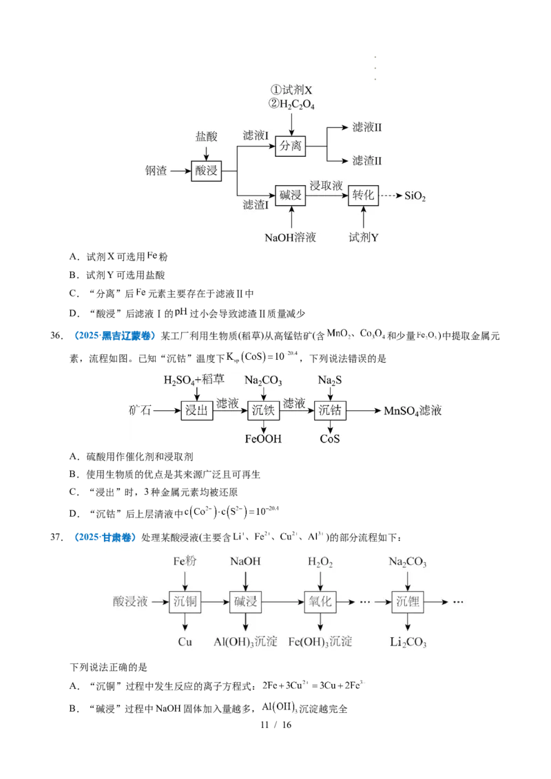 专题07无机物的转化与应用_高考真题分类汇编_高考化学真题分类汇编（全国通用）五年（2021-2025）_专题07无机物的转化与应用五年（2021-2025）高考化学真题分类汇编