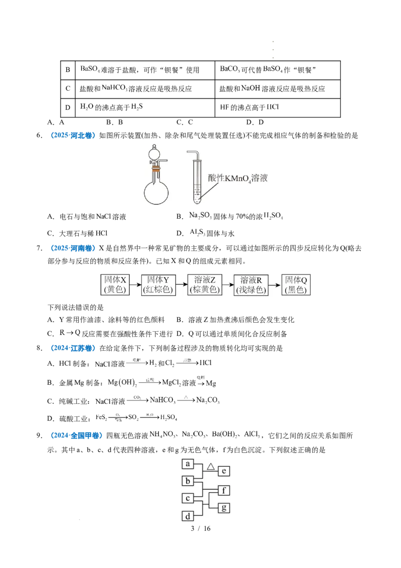 专题07无机物的转化与应用_高考真题分类汇编_高考化学真题分类汇编（全国通用）五年（2021-2025）_专题07无机物的转化与应用五年（2021-2025）高考化学真题分类汇编