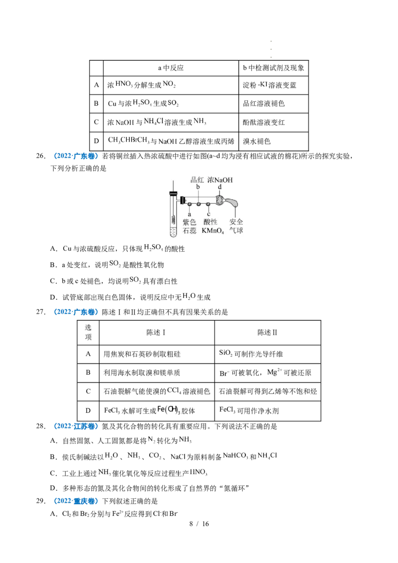 专题07无机物的转化与应用_高考真题分类汇编_高考化学真题分类汇编（全国通用）五年（2021-2025）_专题07无机物的转化与应用五年（2021-2025）高考化学真题分类汇编