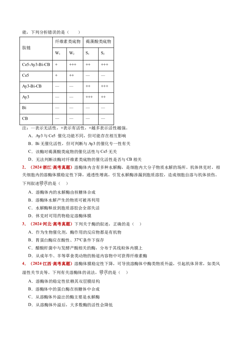 五年（2021-2025）全国高考生物真题分类汇编专题04酶和ATP（全国通用）（原卷版）_高考真题分类汇编_高考生物真题分类汇编（全国通用）五年（2021-2025）