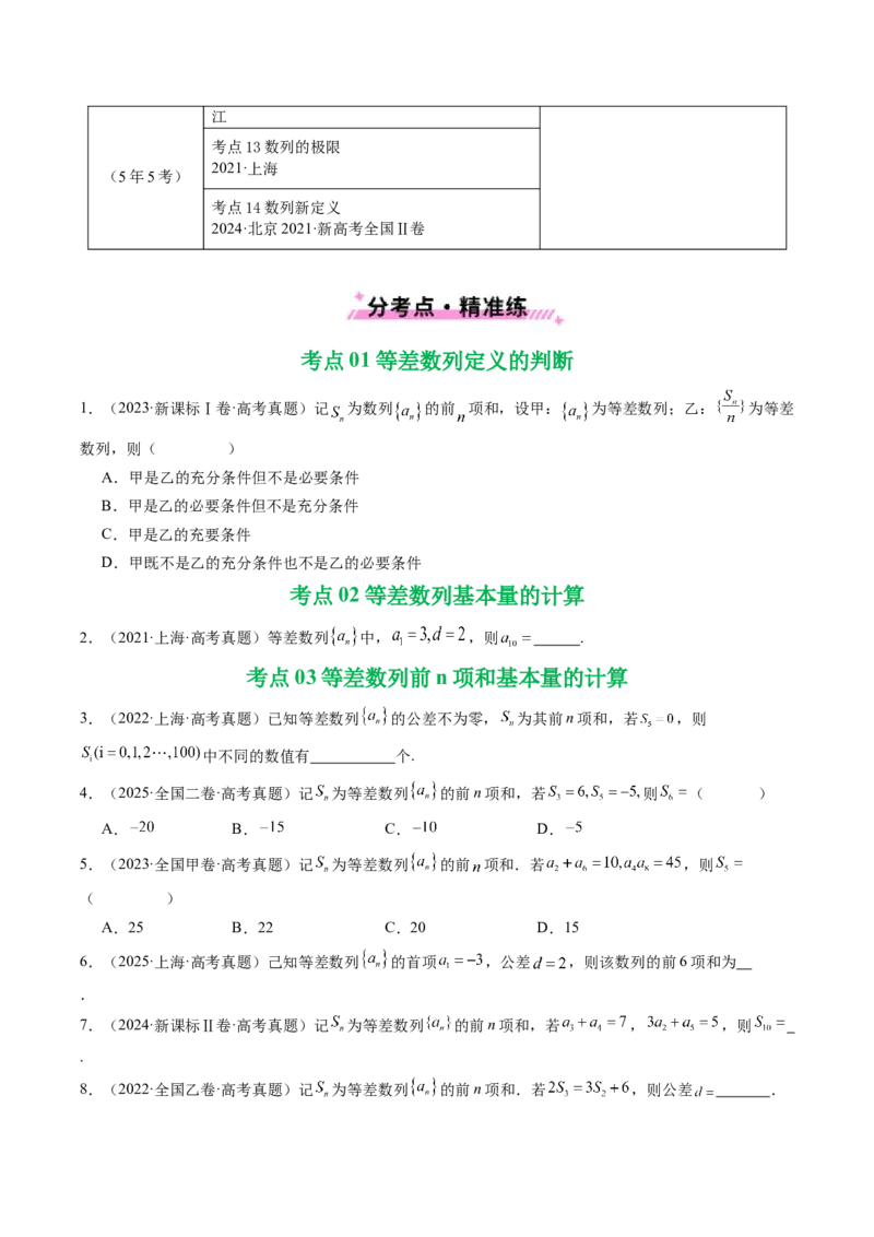专题11数列（选填题）14种常见考法归类（全国通用）（原卷版）_高考真题分类汇编_高考数学真题分类汇编（全国通用）五年（2021-2025）