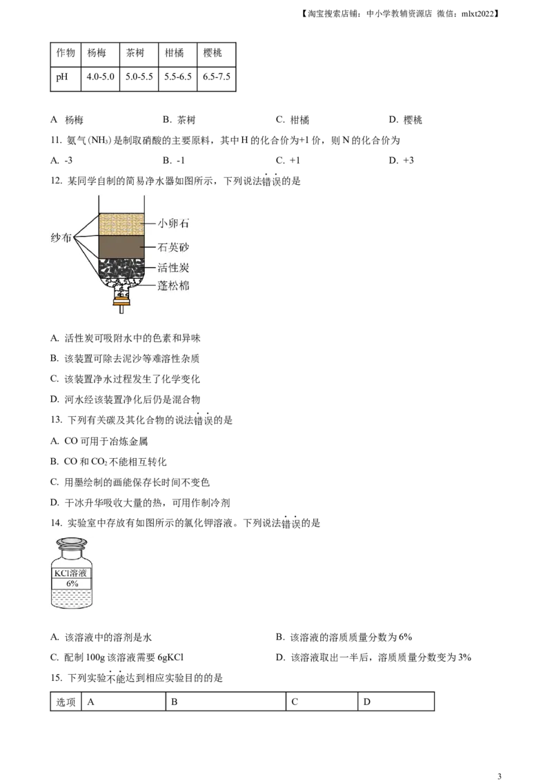 精品解析：2024年云南省中考化学真题（原卷版）_中考真题_5.化学中考真题2015-2024年_2024年中考化学真题_精品解析：2024年云南省中考化学真题