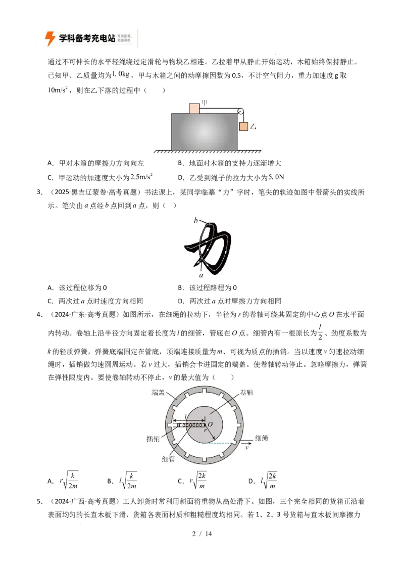 专题02相互作用（全国通用）（原卷版）_高考真题分类汇编_高考物理真题分类汇编（全国通用）五年（2021-2025）