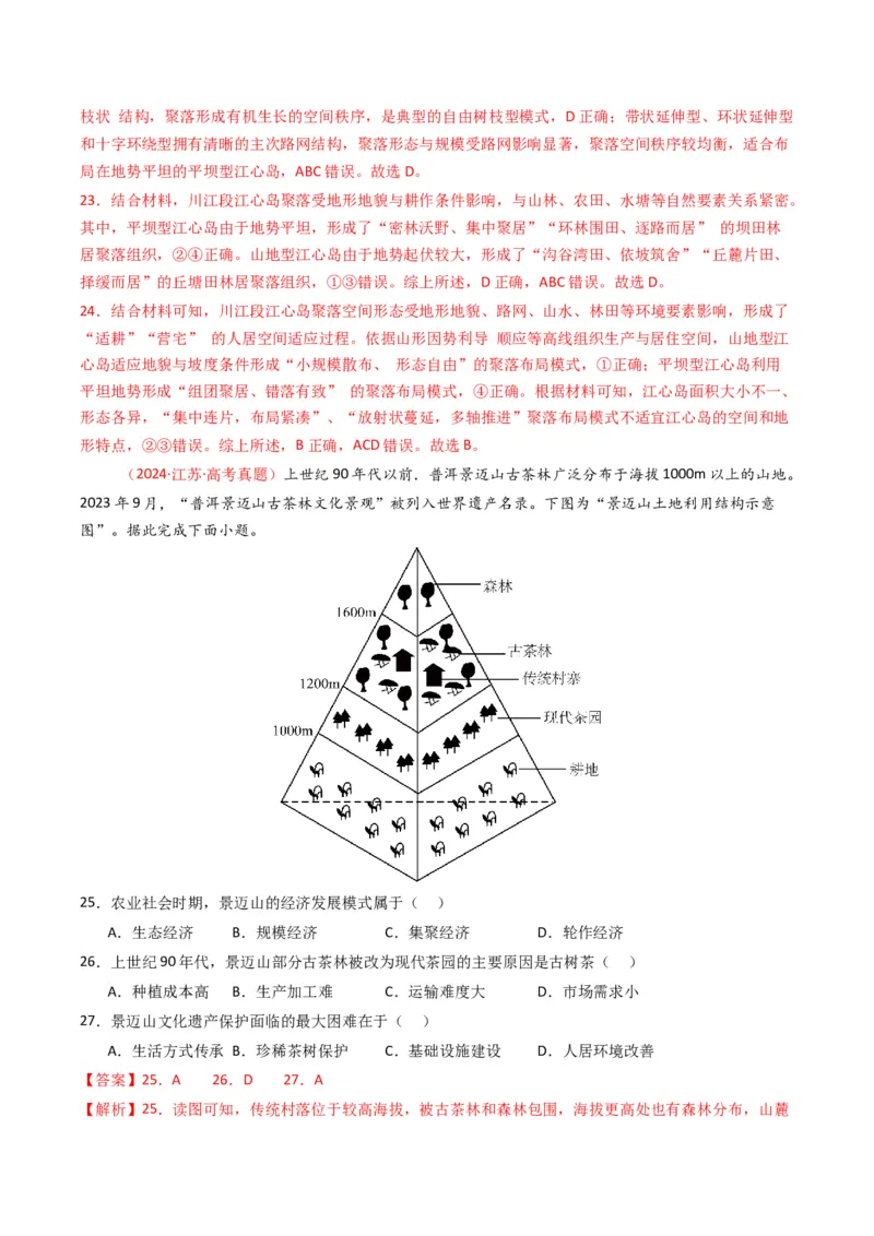 五年（2021-2025）高考地理真题分类汇编专题09乡村与城镇（全国通用）（解析版）_高考真题分类汇编_高考地理真题分类汇编（全国通用）五年（2021-2025）_word