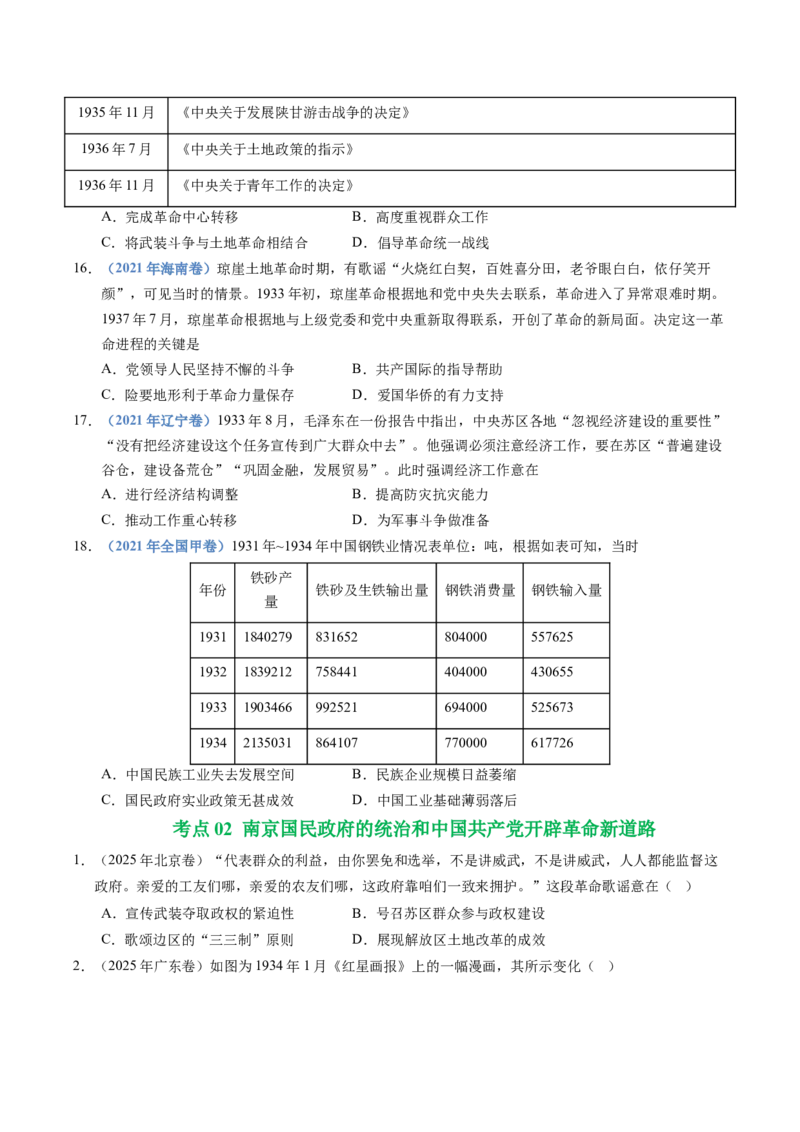 五年（2021-2025）高考历史真题分类汇编专题07中国成立与新民主主义革命兴起（全国通用）（原卷版）_高考真题分类汇编_高考历史真题分类汇编（全国通用）五年（2021-2025）
