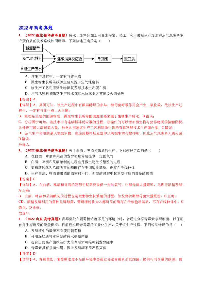五年（2021-2025）全国高考生物真题分类汇编专题20发酵工程（全国通用）（解析版）_高考真题分类汇编_高考生物真题分类汇编（全国通用）五年（2021-2025）
