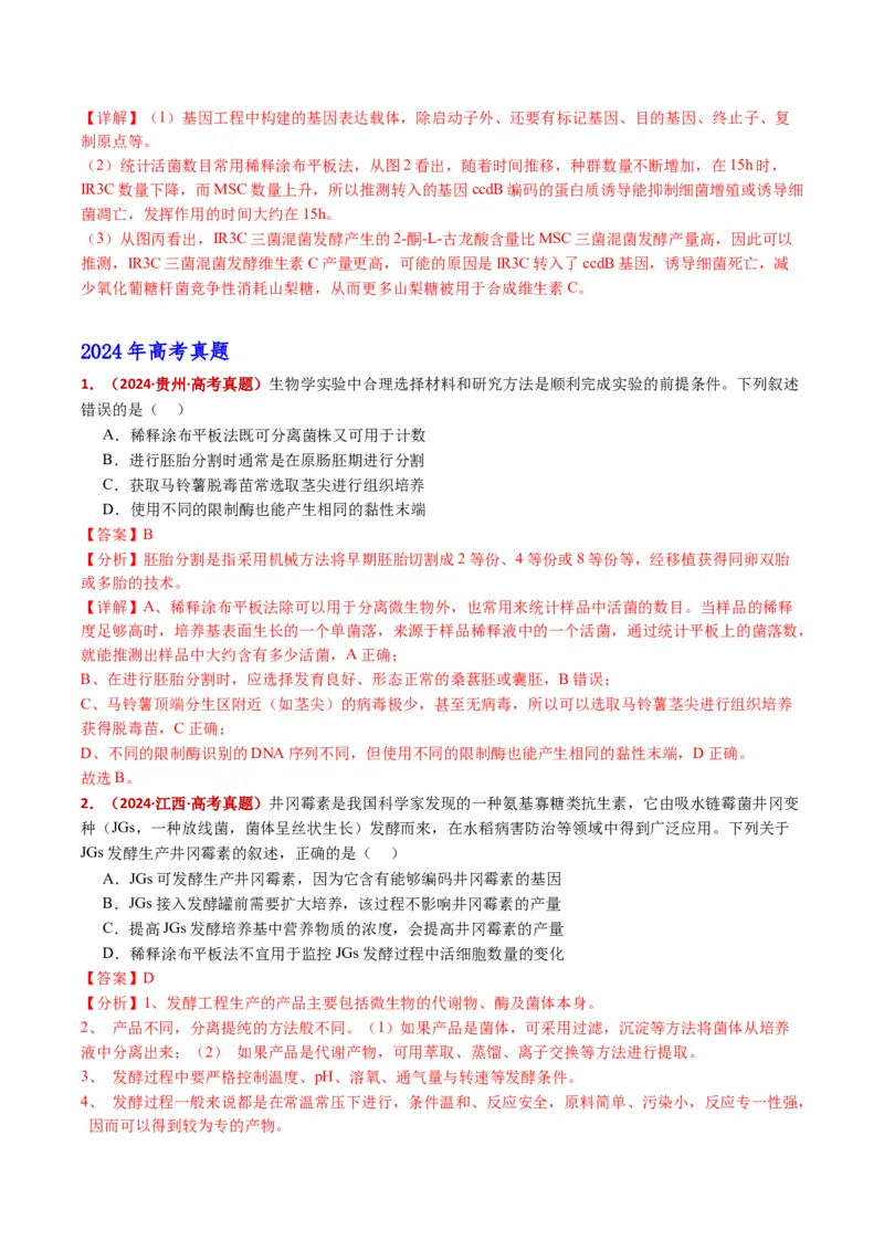五年（2021-2025）全国高考生物真题分类汇编专题20发酵工程（全国通用）（解析版）_高考真题分类汇编_高考生物真题分类汇编（全国通用）五年（2021-2025）