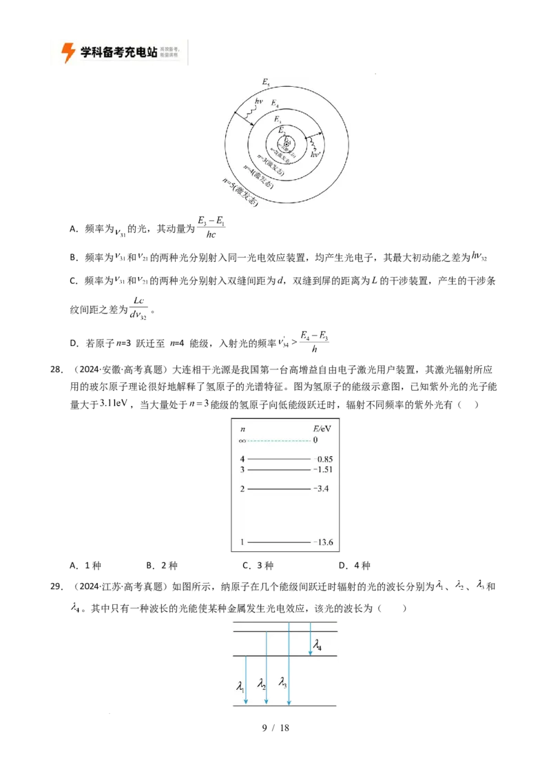 专题13原子结构、原子核和波粒二象性（全国通用）（原卷版）_高考真题分类汇编_高考物理真题分类汇编（全国通用）五年（2021-2025）