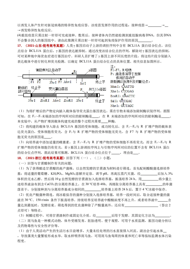 五年（2021-2025）全国高考生物真题分类汇编专题22基因工程（全国通用）（原卷版）_高考真题分类汇编_高考生物真题分类汇编（全国通用）五年（2021-2025）