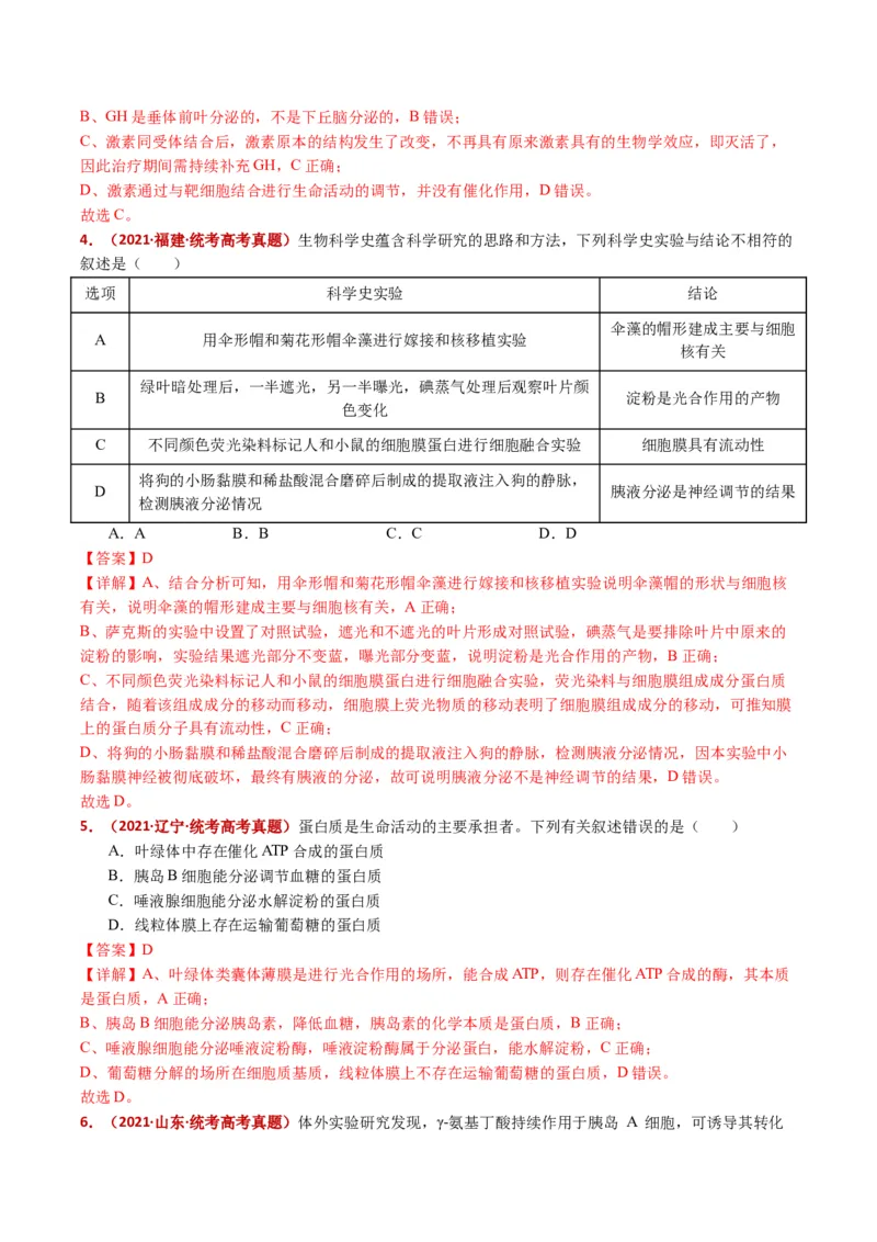 五年（2021-2025）全国高考生物真题分类汇编专题15体液调节（全国通用）（解析版）_高考真题分类汇编_高考生物真题分类汇编（全国通用）五年（2021-2025）