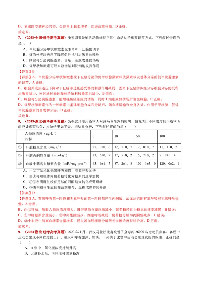 五年（2021-2025）全国高考生物真题分类汇编专题15体液调节（全国通用）（解析版）_高考真题分类汇编_高考生物真题分类汇编（全国通用）五年（2021-2025）