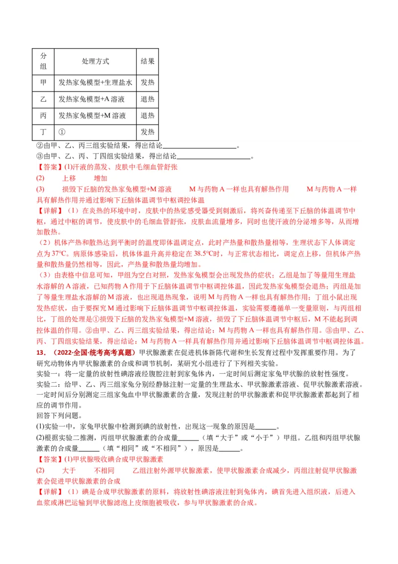 五年（2021-2025）全国高考生物真题分类汇编专题15体液调节（全国通用）（解析版）_高考真题分类汇编_高考生物真题分类汇编（全国通用）五年（2021-2025）