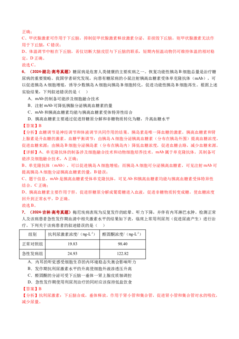 五年（2021-2025）全国高考生物真题分类汇编专题15体液调节（全国通用）（解析版）_高考真题分类汇编_高考生物真题分类汇编（全国通用）五年（2021-2025）