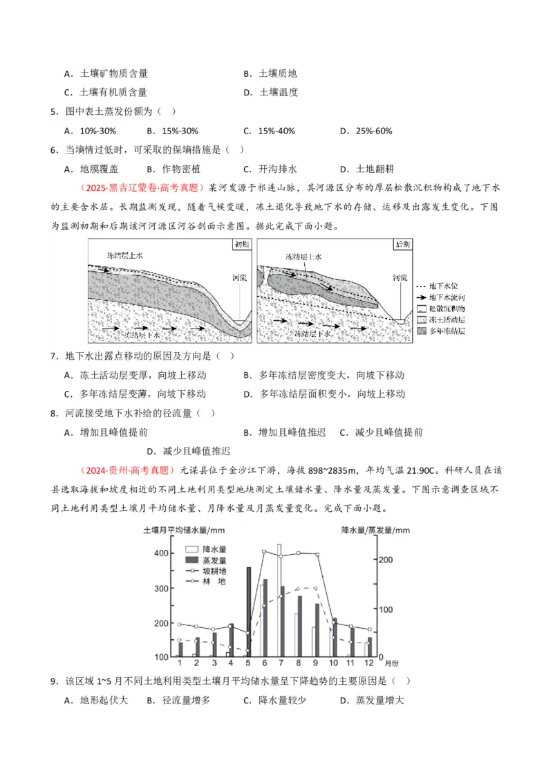 五年（2021-2025）高考地理真题分类汇编专题04地球上的水（全国通用）（原卷版）_高考真题分类汇编_高考地理真题分类汇编（全国通用）五年（2021-2025）_pdf
