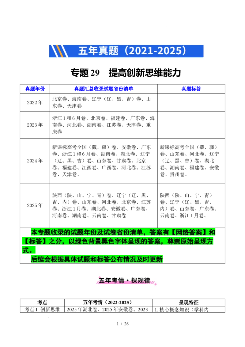 专题29提高创新思维能力（全国通用）（解析版）_高考真题分类汇编_高考政治真题分类汇编（全国通用）五年（2021-2025）