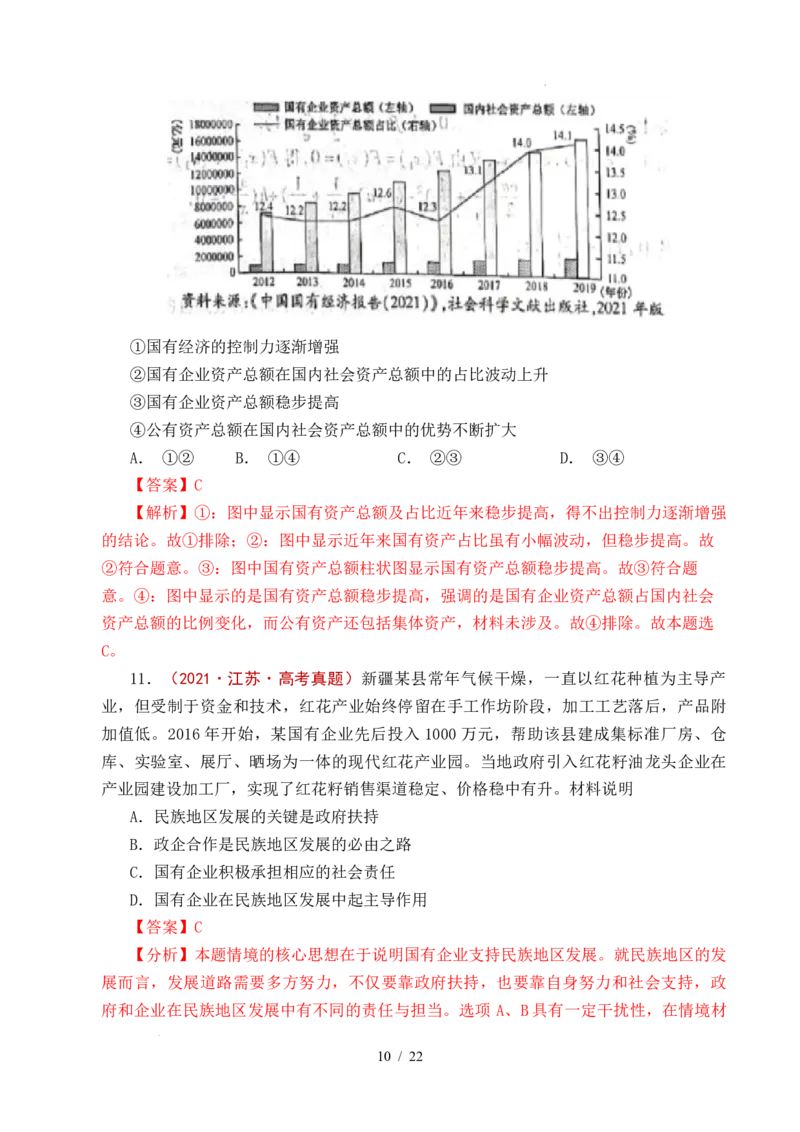 专题05生产资料所有制（我国的生产资料所有制&mdash;&mdash;公有制为主体多种所有制经济共同发展、坚持&ldquo;两个毫不动摇&rdquo;）（全国通用）（解析版）_高考真题分类汇编