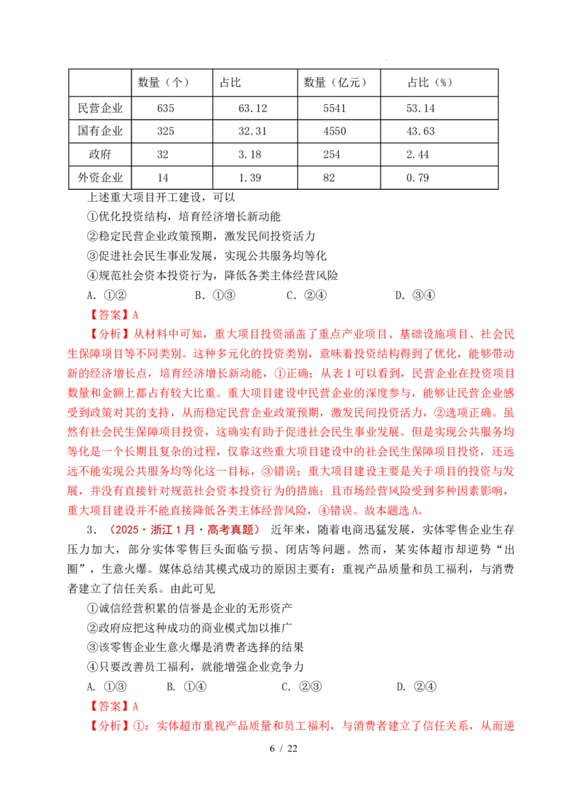 专题05生产资料所有制（我国的生产资料所有制&mdash;&mdash;公有制为主体多种所有制经济共同发展、坚持&ldquo;两个毫不动摇&rdquo;）（全国通用）（解析版）_高考真题分类汇编