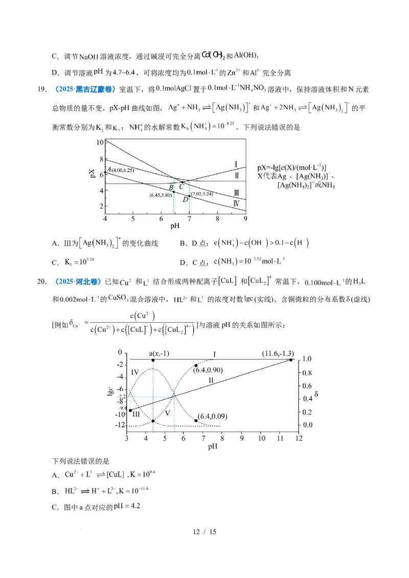 专题20电解质溶液曲线分析_高考真题分类汇编_高考化学真题分类汇编（全国通用）五年（2021-2025）_专题20电解质溶液曲线分析五年（2021-2025）高考化学真题分类汇编