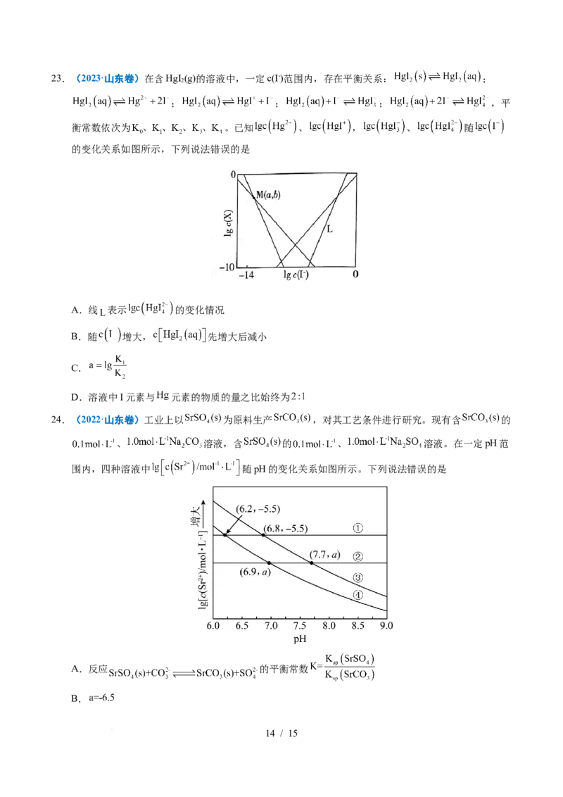 专题20电解质溶液曲线分析_高考真题分类汇编_高考化学真题分类汇编（全国通用）五年（2021-2025）_专题20电解质溶液曲线分析五年（2021-2025）高考化学真题分类汇编