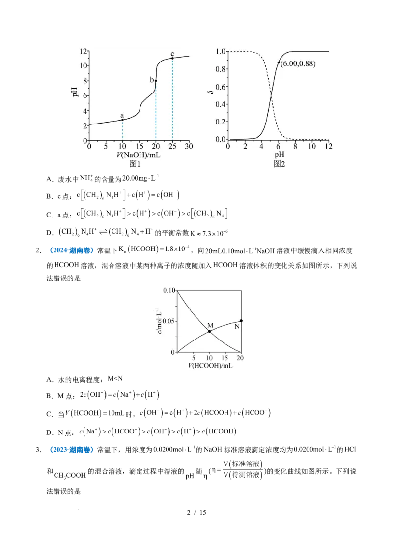 专题20电解质溶液曲线分析_高考真题分类汇编_高考化学真题分类汇编（全国通用）五年（2021-2025）_专题20电解质溶液曲线分析五年（2021-2025）高考化学真题分类汇编