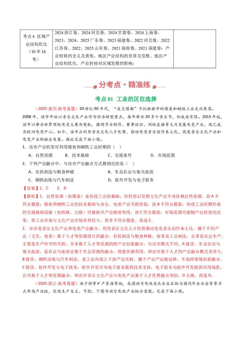 五年（2021-2025）高考地理真题分类汇编专题11工业与服务业（全国通用）（解析版）_高考真题分类汇编_高考地理真题分类汇编（全国通用）五年（2021-2025）_word