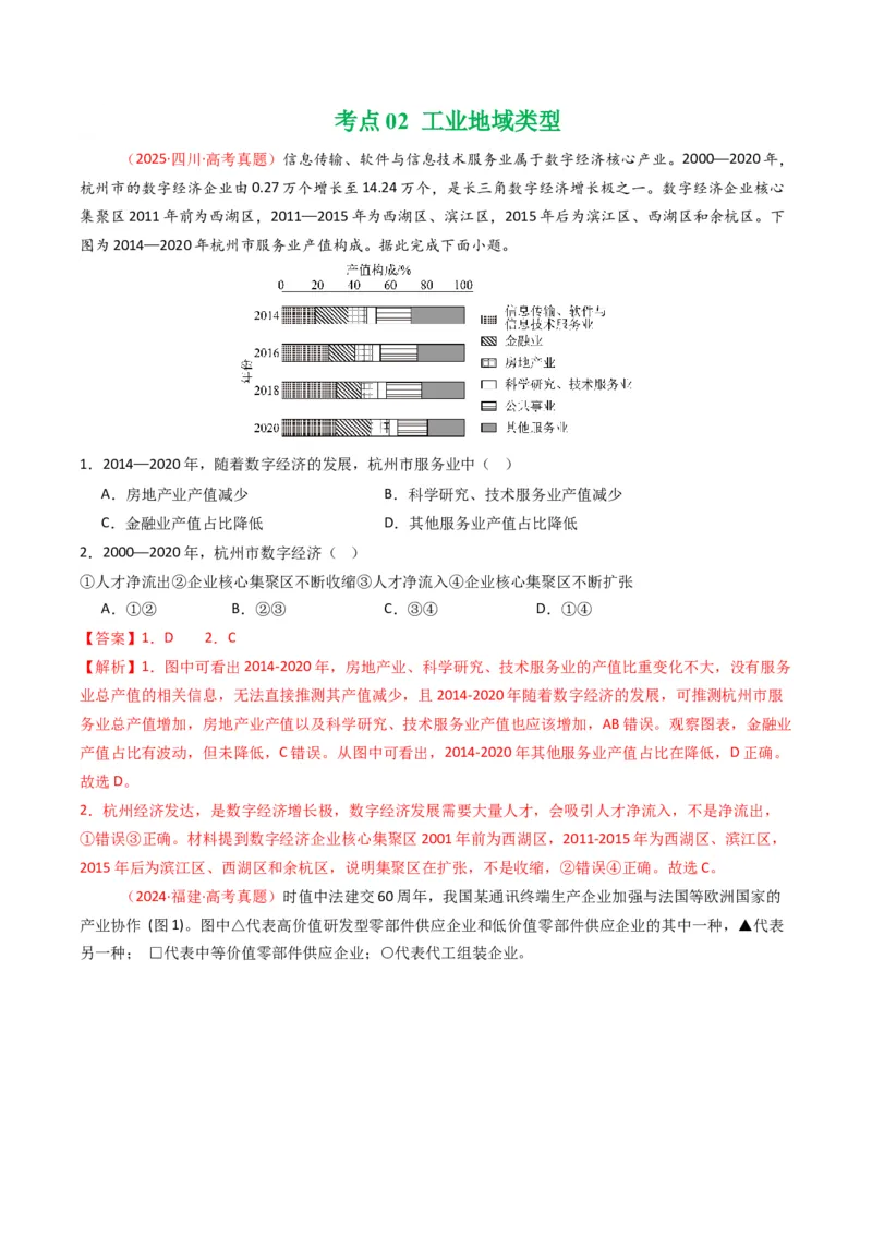 五年（2021-2025）高考地理真题分类汇编专题11工业与服务业（全国通用）（解析版）_高考真题分类汇编_高考地理真题分类汇编（全国通用）五年（2021-2025）_word