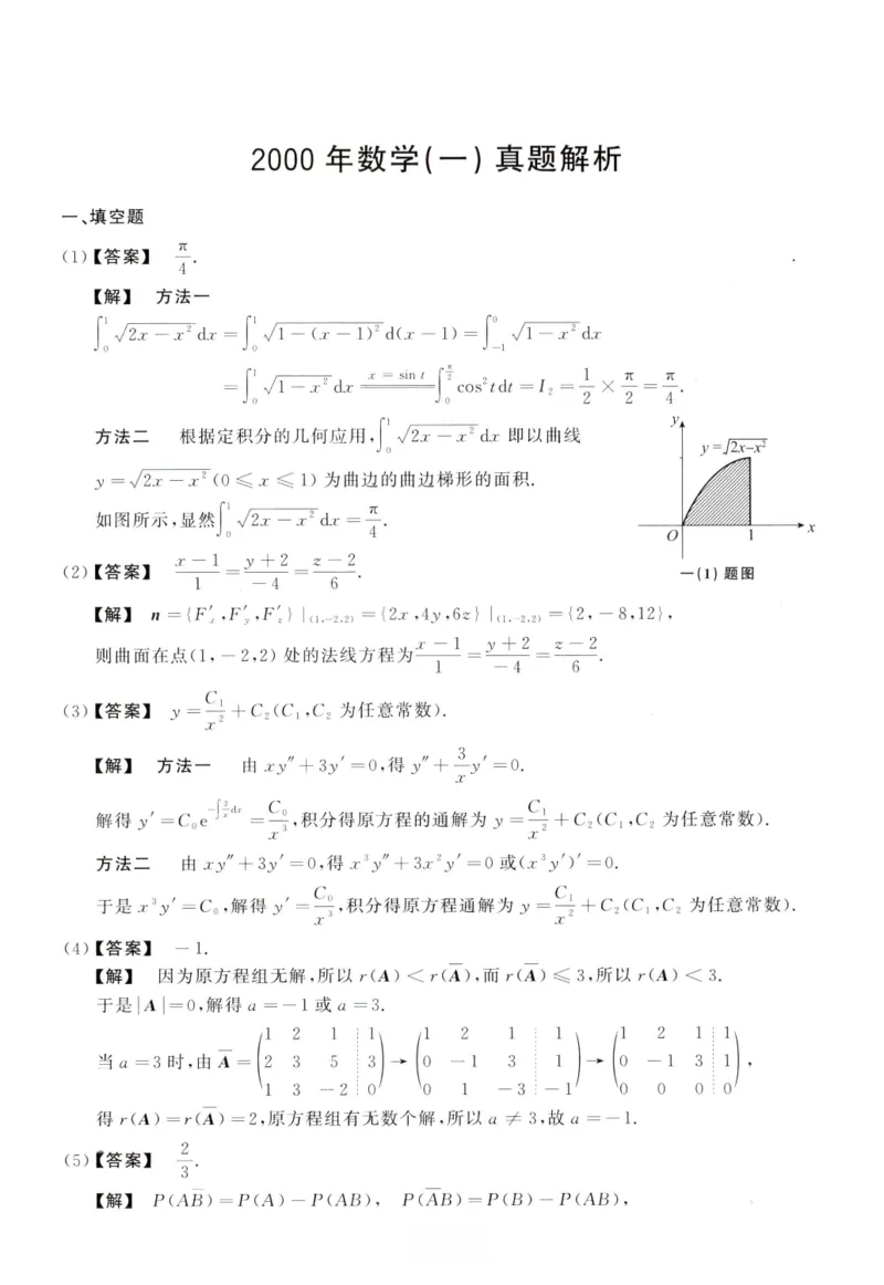 2000数学一解析_26.考研数学（一）（二）（三）真题_26.1考研数学（一）真题_02.1987-2025年数一真题答案解析