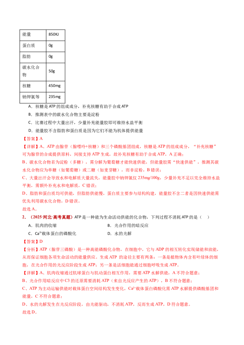 五年（2021-2025）全国高考生物真题分类汇编专题04酶与ATP（全国通用）（解析版）_高考真题分类汇编_高考生物真题分类汇编（全国通用）五年（2021-2025）