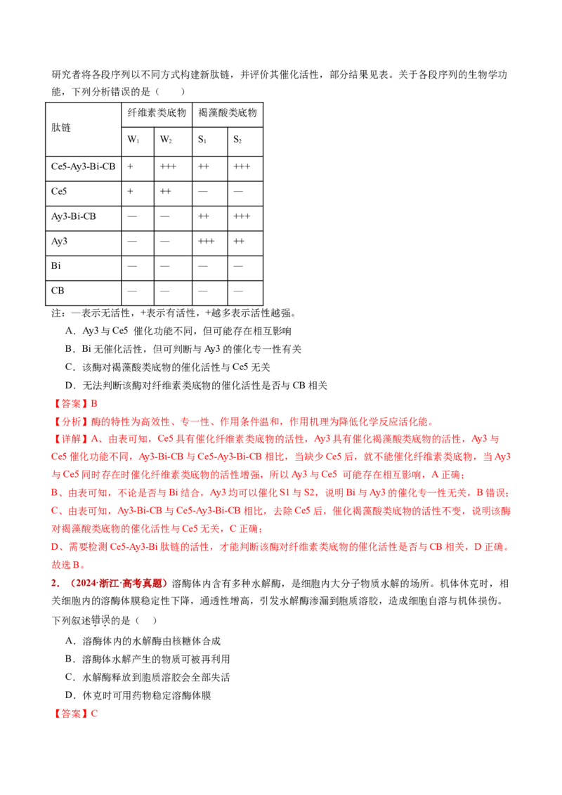 五年（2021-2025）全国高考生物真题分类汇编专题04酶与ATP（全国通用）（解析版）_高考真题分类汇编_高考生物真题分类汇编（全国通用）五年（2021-2025）