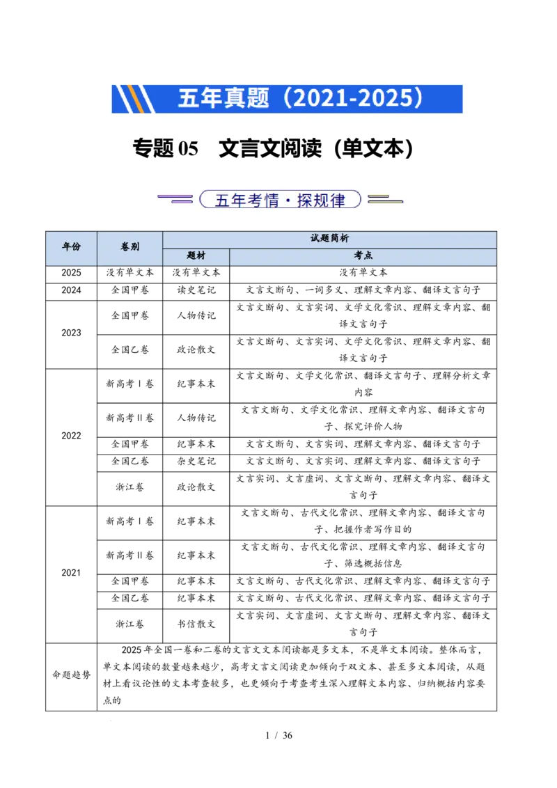 专题05文言文阅读（单文本）（全国通用）（解析版）_高考真题分类汇编_高考语文真题分类汇编（全国通用）五年（2021-2025）_专题05文言文阅读（单文本）（全国通用）