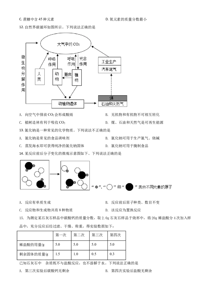 江苏省扬州市2021年中考化学试题（原卷版）_中考真题_5.化学中考真题2015-2024年_2021年中考化学真题（83份）_扬州化学