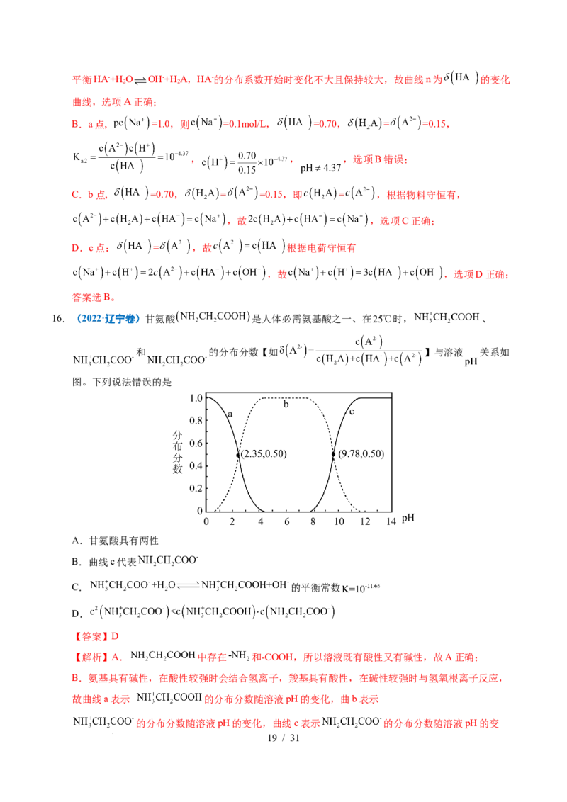 专题20电解质溶液曲线分析（解析）_高考真题分类汇编_高考化学真题分类汇编（全国通用）五年（2021-2025）_专题20电解质溶液曲线分析五年（2021-2025）高考化学真题分类汇编