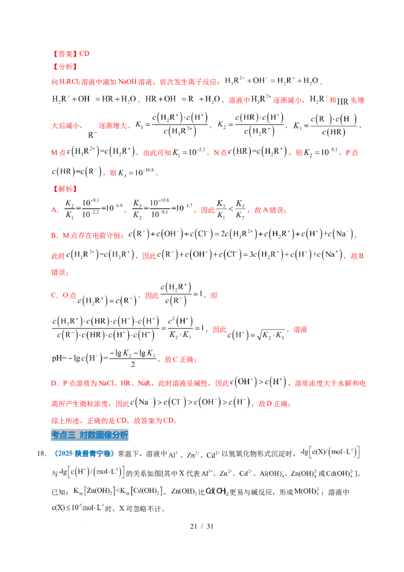 专题20电解质溶液曲线分析（解析）_高考真题分类汇编_高考化学真题分类汇编（全国通用）五年（2021-2025）_专题20电解质溶液曲线分析五年（2021-2025）高考化学真题分类汇编