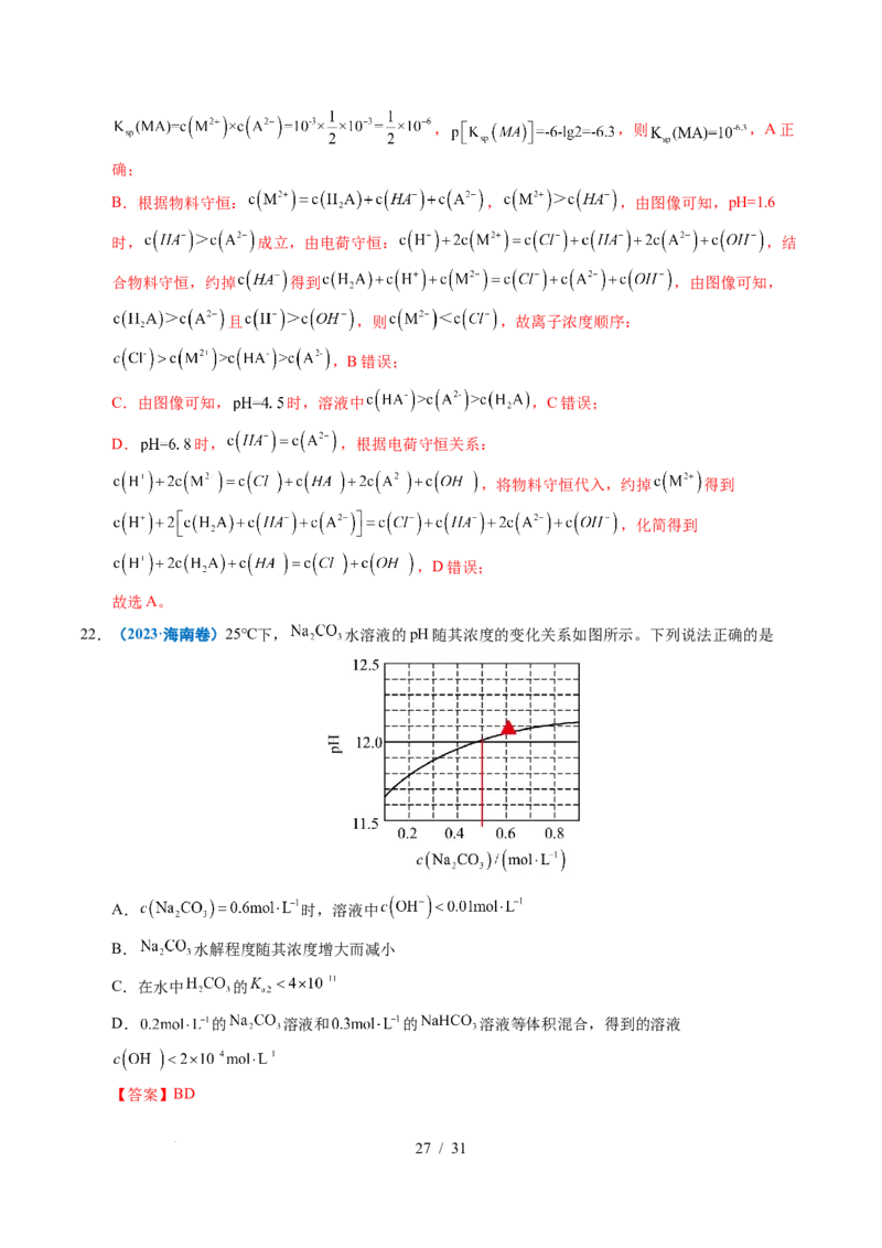专题20电解质溶液曲线分析（解析）_高考真题分类汇编_高考化学真题分类汇编（全国通用）五年（2021-2025）_专题20电解质溶液曲线分析五年（2021-2025）高考化学真题分类汇编