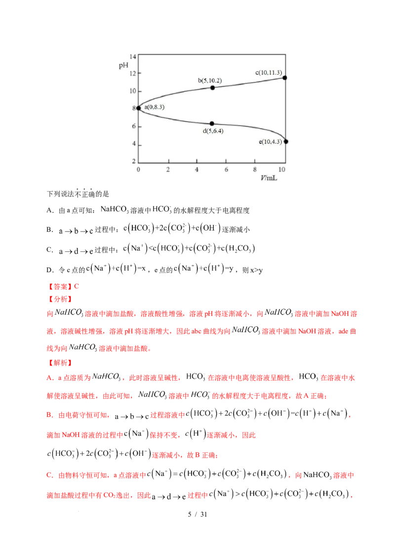 专题20电解质溶液曲线分析（解析）_高考真题分类汇编_高考化学真题分类汇编（全国通用）五年（2021-2025）_专题20电解质溶液曲线分析五年（2021-2025）高考化学真题分类汇编