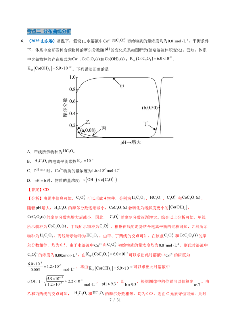 专题20电解质溶液曲线分析（解析）_高考真题分类汇编_高考化学真题分类汇编（全国通用）五年（2021-2025）_专题20电解质溶液曲线分析五年（2021-2025）高考化学真题分类汇编
