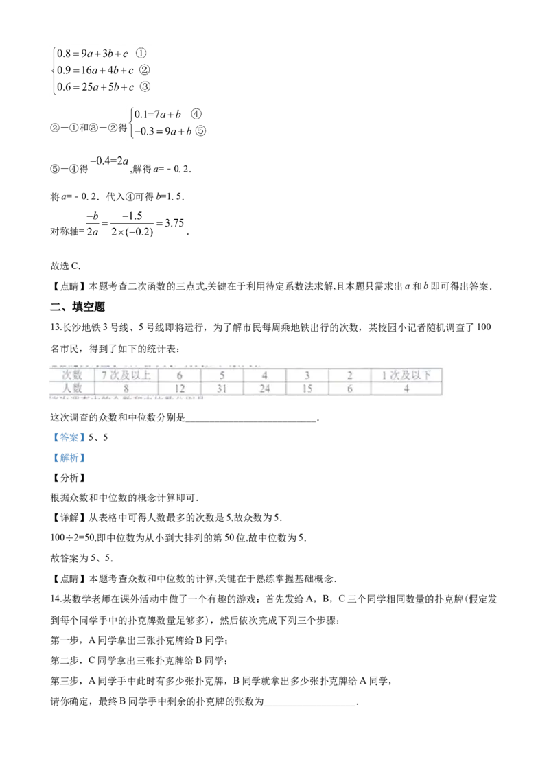 湖南省长沙市2020年中考数学试题及答案_中考真题_2.数学中考真题2015-2024年_地区卷_湖南省_湖南长沙数学08-22