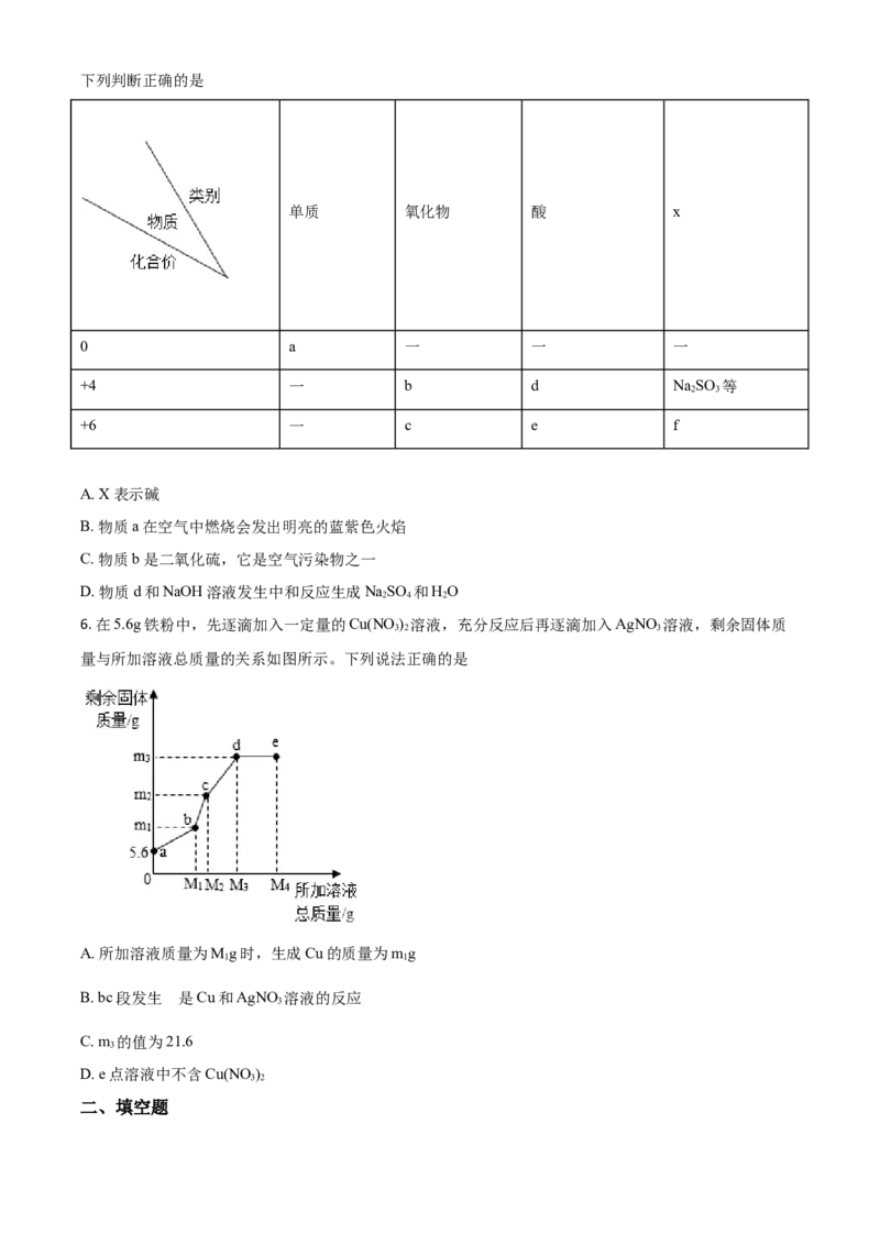 浙江省宁波市2021年中考化学试题（原卷版）_中考真题_5.化学中考真题2015-2024年_2021年中考化学真题（83份）_宁波化学