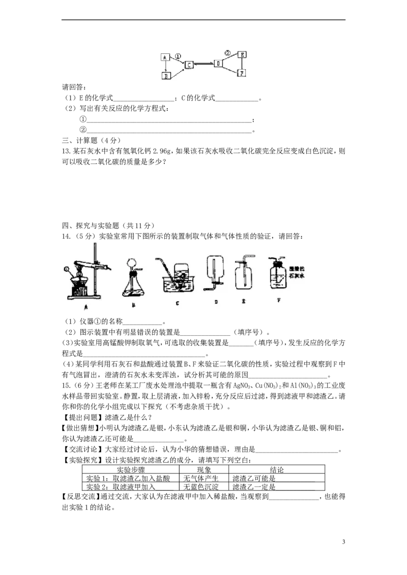 湖北省黄冈市2015年中考化学真题试题（含答案）_中考真题_5.化学中考真题2015-2024年_2015中考真题卷（162份）